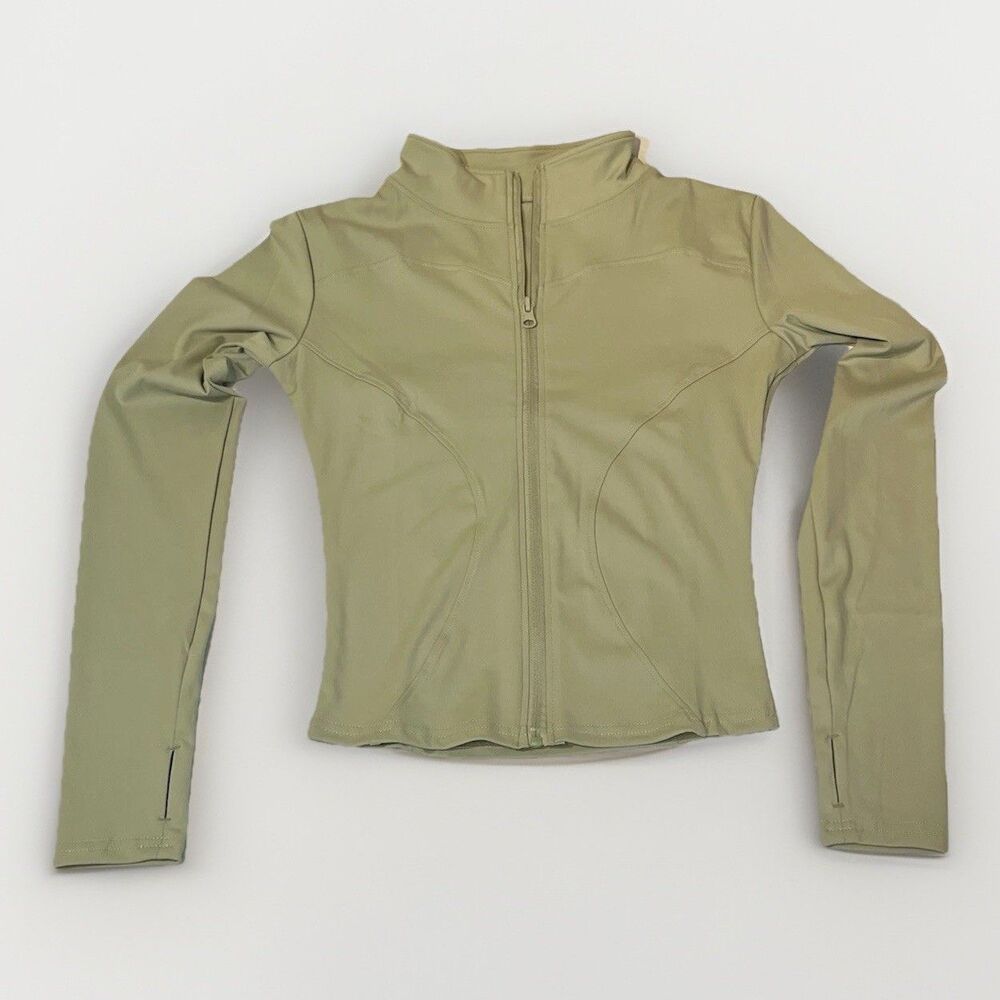 Long Sleeve Zip Workout Top Size Small Women Sage Green Thumb Holes Stretch